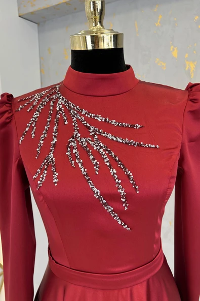 Mina Tesettür Abiye Bordo - Resim 2