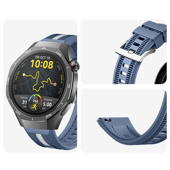 Huawei Watch GT5 Pro 46mm İle Uyumlu SportStripe Örgü Desen Metal Tokalı Silikon Akıllı Saat Kordonu  Mavi - Resim 3