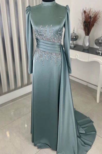 Ceyla Kuyruklu Tesettür Abiye Mint ürün görseli