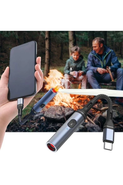 USB Şarjlı Alevsiz Çakmak Type C Kablolu Alüminyum Gövde Elektronik Telefon Kamp Araç Çakmağı - Resim 5