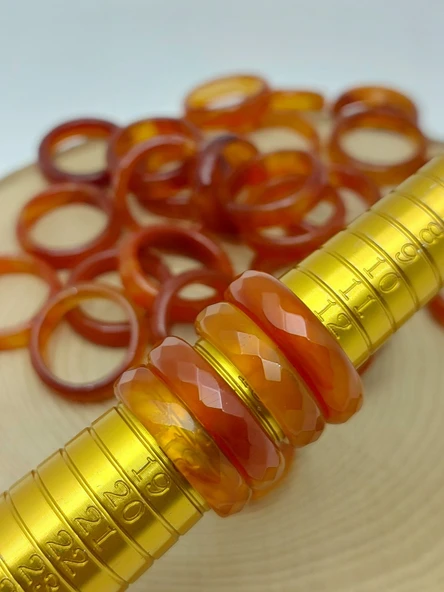 Akik Taşı Yüzük – Bal Kahve Alacalı – Faset Kesim – 6mm Kalınlık  (59910) - Resim 3