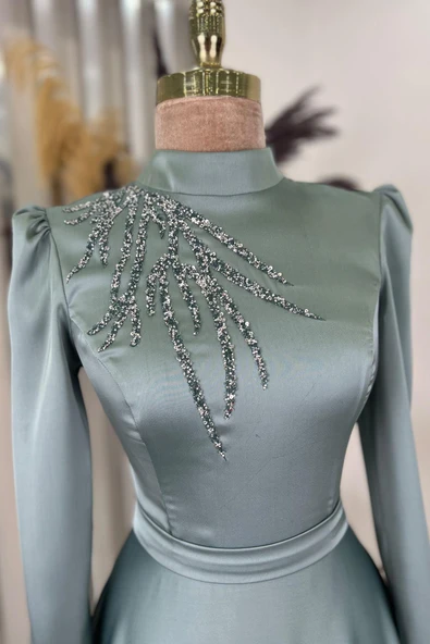 Mina Tesettür Abiye Mint - Resim 4