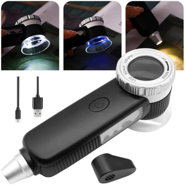 Texta TH-8019 30X Ayarlanabilir Çoklu Işıklı USB Şarjlı El Büyüteci - Resim 2