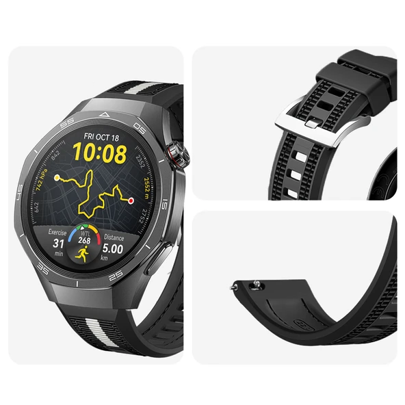 Huawei Watch GT5 Pro 46mm İle Uyumlu SportStripe Örgü Desen Metal Tokalı Silikon Akıllı Saat Kordonu  Siyah - Resim 3