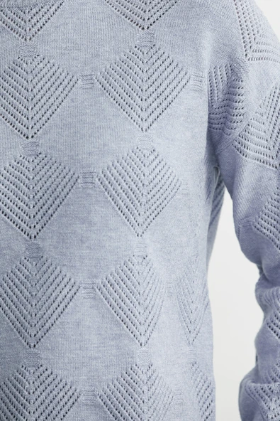 Renge Renk Motifli Triko Kazak - Mavi - Resim 4