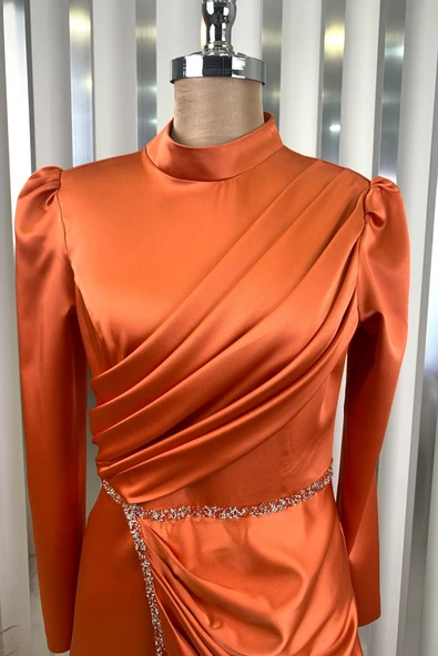 Sare Tesettür Abiye Turuncu - Resim 2