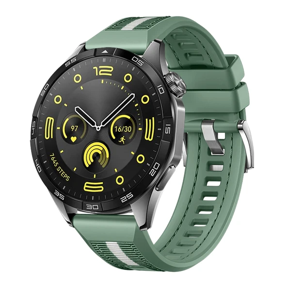 Huawei Watch GT4 46mm İle Uyumlu SportStripe Örgü Desen Metal Tokalı Silikon Akıllı Saat Kordonu  Haki ürün görseli