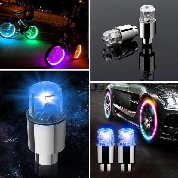 OLLEVRA Araç ve Bisiklet İçin 2’li Mavi LED Hava Valfi Işık Kapakları–Gece Parlayan Lastik Lambası Sibop Kapağı - Resim 2