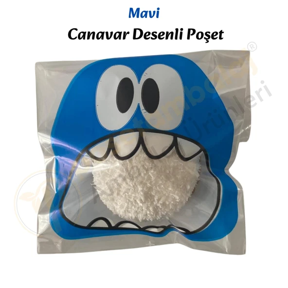 30 Adet Mavi-Pembe-Yeşil Renkli Canavar Desenli Cake Pop & Kurabiye Poşeti-10x15 cm - Resim 2