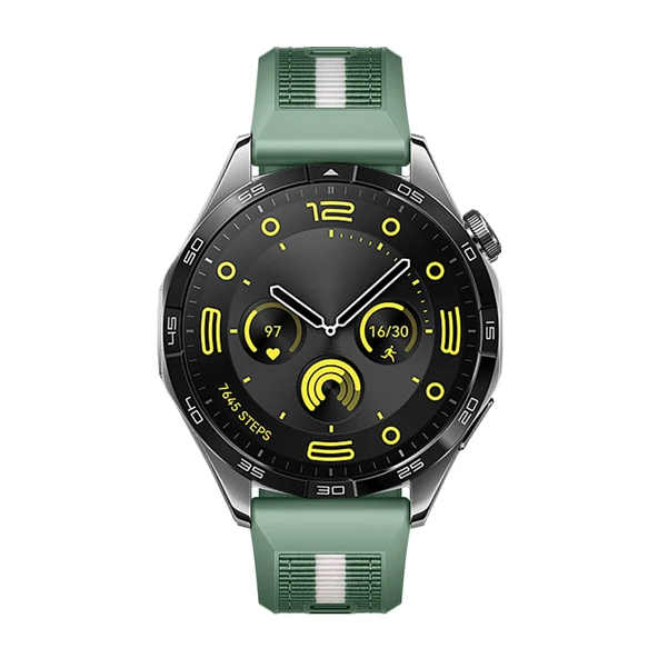 Huawei Watch GT4 46mm İle Uyumlu SportStripe Örgü Desen Metal Tokalı Silikon Akıllı Saat Kordonu  Haki - Resim 4
