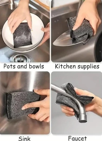 Technow Paslanmaz Çelik Sihirli Inox Yağ ve Kir Çözücü Tel Bulaşık Süngeri 2 Adet - Resim 3