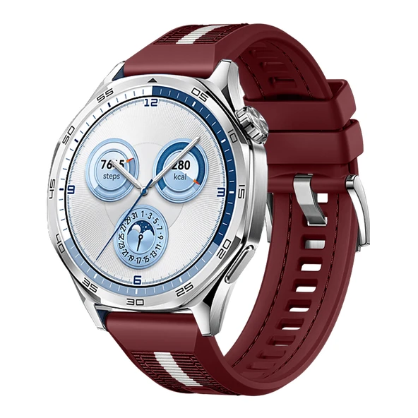 Huawei Watch GT5 46mm İle Uyumlu SportStripe Örgü Desen Metal Tokalı Silikon Akıllı Saat Kordonu  Mürdüm ürün görseli