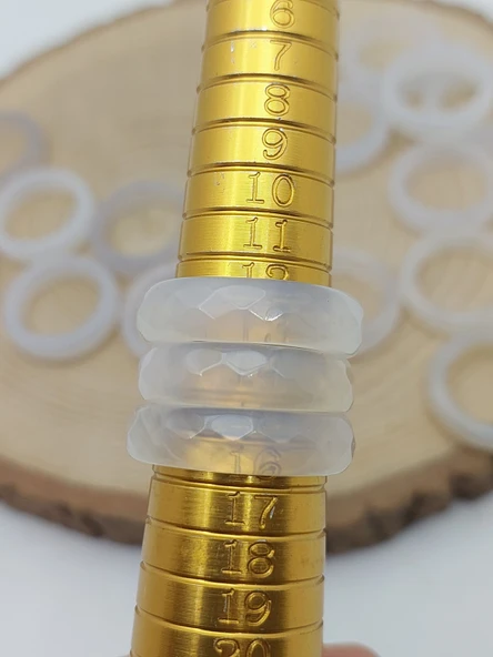 Akik Taşı Yüzük – Sisli Beyaz Alacalı – Faset Kesim – 6mm Kalınlık  (59914) - Resim 3
