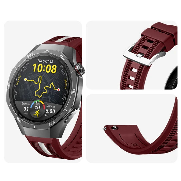 Huawei Watch GT5 Pro 46mm İle Uyumlu SportStripe Örgü Desen Metal Tokalı Silikon Akıllı Saat Kordonu  Mürdüm - Resim 3