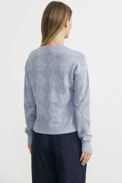 Renge Renk Motifli Triko Kazak - Mavi - Resim 5