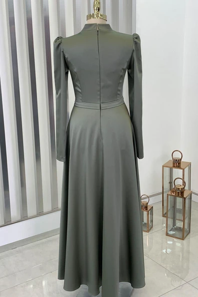 Mina Tesettür Abiye Haki - Resim 3