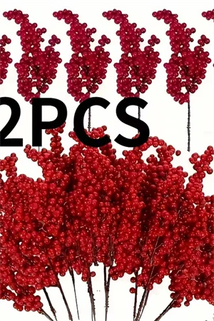 2 Adet Şık Kırmızı Yapay Meyve Dalları – 22 cm (8.66”) | Noel Ağacı Süsü, DIY El Sanatları, Düğün & Ev Dekorasyonu, Tatil Parti Malzemeleri ürün görseli 1