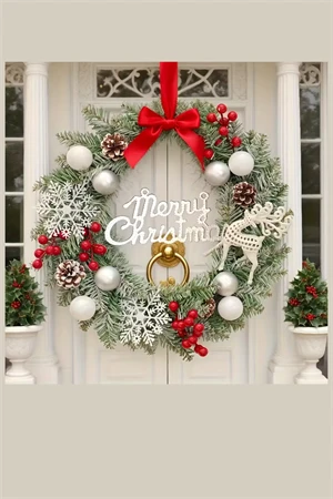 Noel Geyiği & Kar Tanesi Temalı Çilek Çelenk – Ev, Kafe, Butik ve Kapı Dekoru İçin Şık Tasarım | Pencere & Sergi Alanlarına Bayram Şıklığı | Mevsimsel Dekor ve Özel Hediye Seçeneği ürün görseli 1