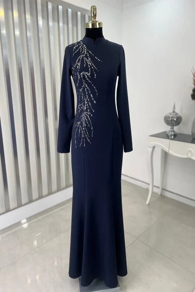 Bahar Tesettür Abiye Lacivert - Resim 4
