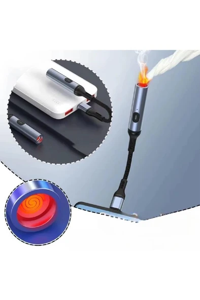 USB Şarjlı Alevsiz Çakmak Type C Kablolu Alüminyum Gövde Elektronik Telefon Kamp Araç Çakmağı - Resim 4
