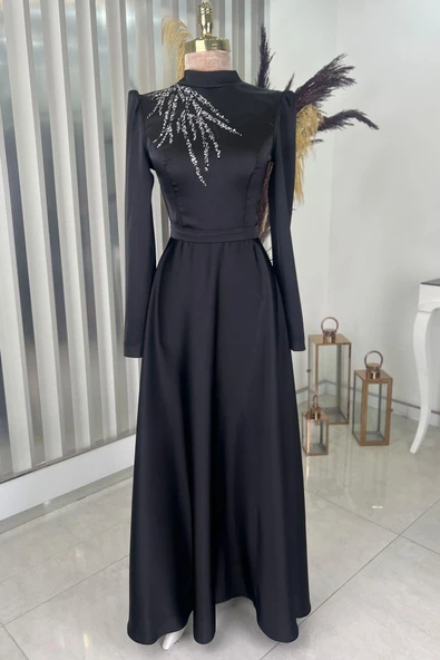 Mina Tesettür Abiye Siyah - Resim 4