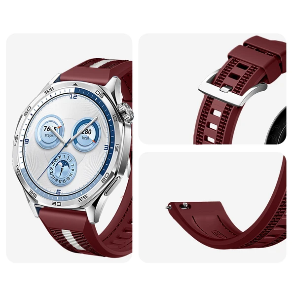 Huawei Watch GT5 46mm İle Uyumlu SportStripe Örgü Desen Metal Tokalı Silikon Akıllı Saat Kordonu  Mürdüm - Resim 3