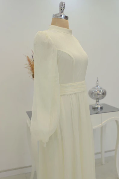 Afra Tesettür Abiye Ekru - Resim 5