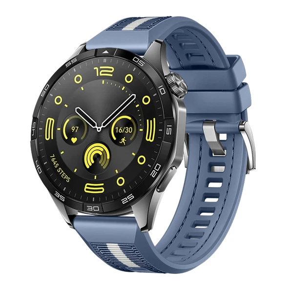 Huawei Watch GT4 46mm İle Uyumlu SportStripe Örgü Desen Metal Tokalı Silikon Akıllı Saat Kordonu  Mavi ürün görseli
