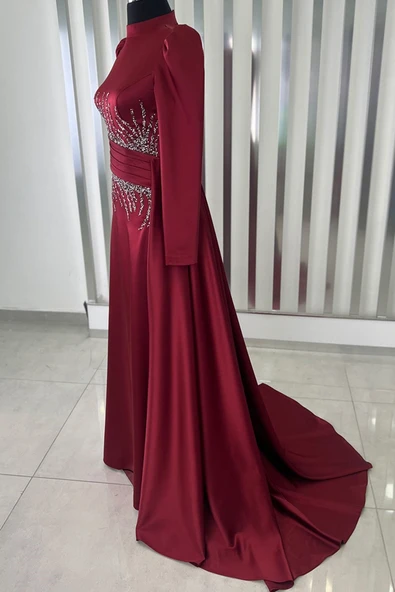 Ceyla Kuyruklu Tesettür Abiye Bordo - Resim 2