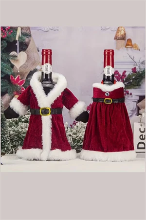 2 Adet Noel Temalı Kırmızı Şarap Çantası | Noel Elbisesi Şişe Kapağı & Etek Şarap Şişesi Süsleme Seti | Dekoratif Kırmızı Şarap Kapakları ürün görseli 1