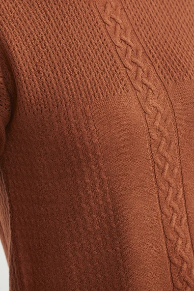 Motifli Arkası Uzun Triko Kazak - Kiremit - Resim 4