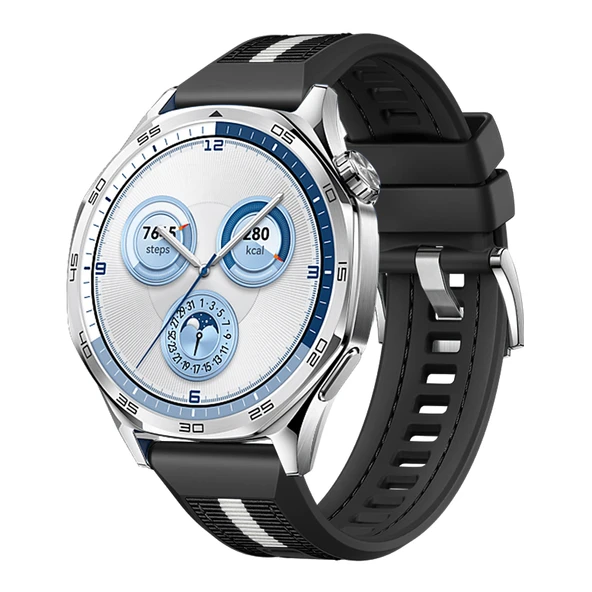 Huawei Watch GT5 46mm İle Uyumlu SportStripe Örgü Desen Metal Tokalı Silikon Akıllı Saat Kordonu  Siyah ürün görseli
