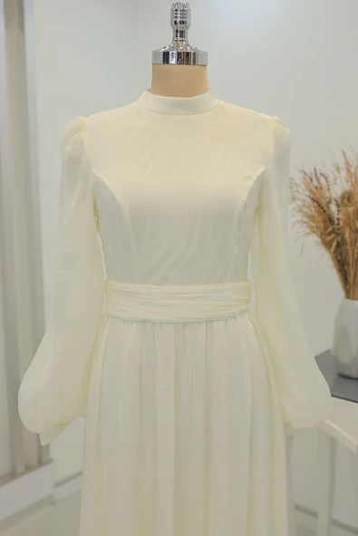 Afra Tesettür Abiye Ekru - Resim 2