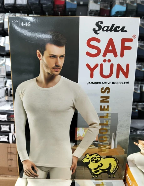 Şalçı Safyün Erkek %75 Yün Uzun Kollu Fanila Atlet İçlik 446 - 1 Adet   L Ekru - Resim 3