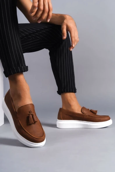 SLW154 Blaze Bağcıksız Püsküllü Cilt Erkek Günlük Spor Klasik Ayakkabı CBT - Taba ürün görseli