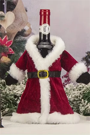 2 Adet Noel Temalı Kırmızı Şarap Çantası | Noel Elbisesi Şişe Kapağı & Etek Şarap Şişesi Süsleme Seti | Dekoratif Kırmızı Şarap Kapakları - Resim 2