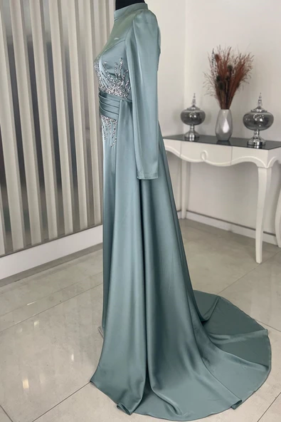 Ceyla Kuyruklu Tesettür Abiye Mint - Resim 3
