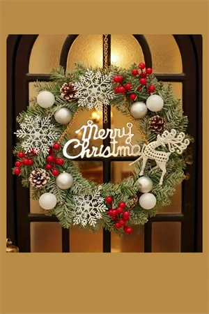 Noel Geyiği & Kar Tanesi Temalı Çilek Çelenk – Ev, Kafe, Butik ve Kapı Dekoru İçin Şık Tasarım | Pencere & Sergi Alanlarına Bayram Şıklığı | Mevsimsel Dekor ve Özel Hediye Seçeneği - Resim 5