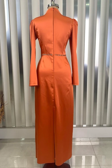 Sare Tesettür Abiye Turuncu - Resim 3