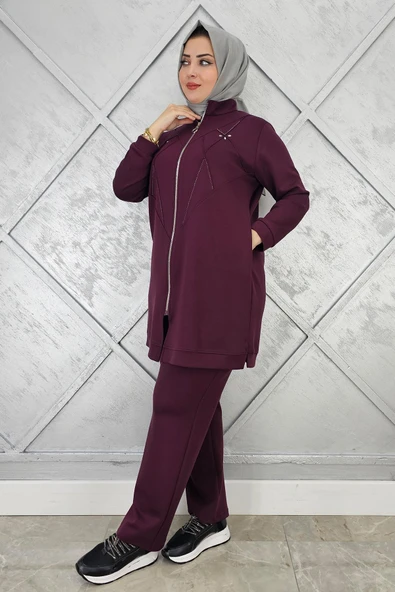 KADIN TAŞ DETAYLI FERMUARLI TESETTÜR TAKIM ürün görseli