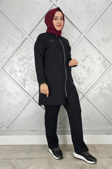 KADIN TAŞ DETAYLI FERMUARLI TESETTÜR TAKIM - Resim 6