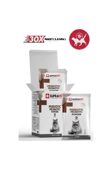 Supravet Toz Probiyotik Prebiyotik Kedi Bağışıklık Sistemi Güçlendirici 30 Adet X 1.5 gr ürün görseli 1