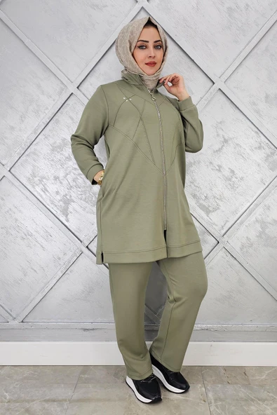 KADIN TAŞ DETAYLI FERMUARLI TESETTÜR TAKIM - Resim 2