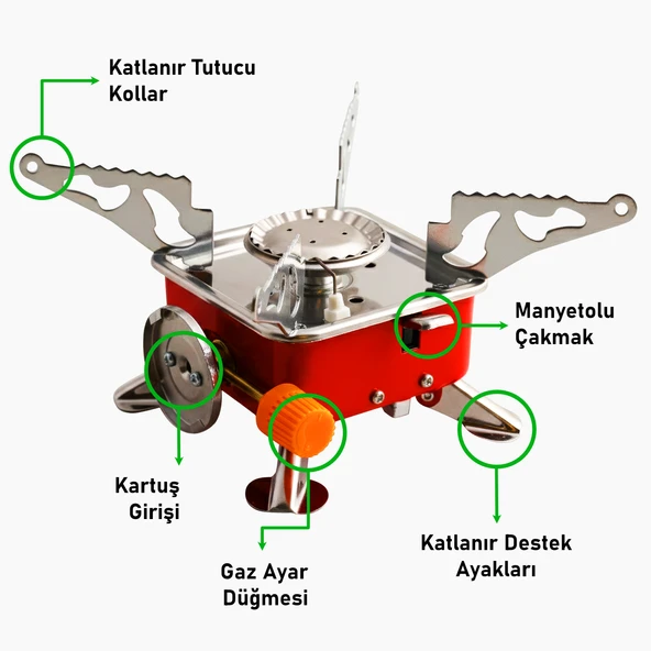 Taşınabilir Mini Tek Gözlü Portatif Kendinden Manyetolu Kamp Ocağı + 2 Adet 400ml Kartuş - Resim 2
