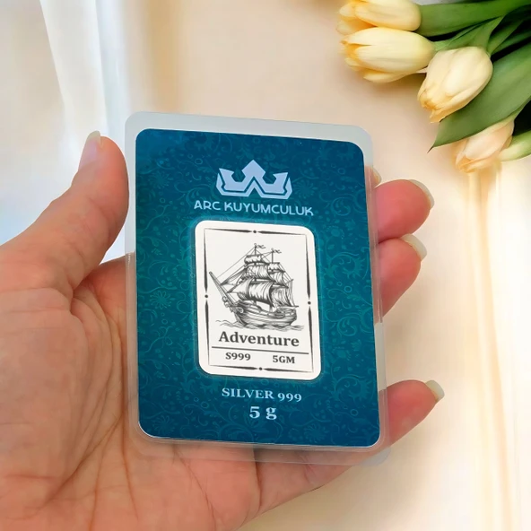 Gemi Temalı 999 Ayar Gümüş ile Tasarlanmış Hediyeye Özel 5 Gram Gümüş Külçesi-738 - Resim 2