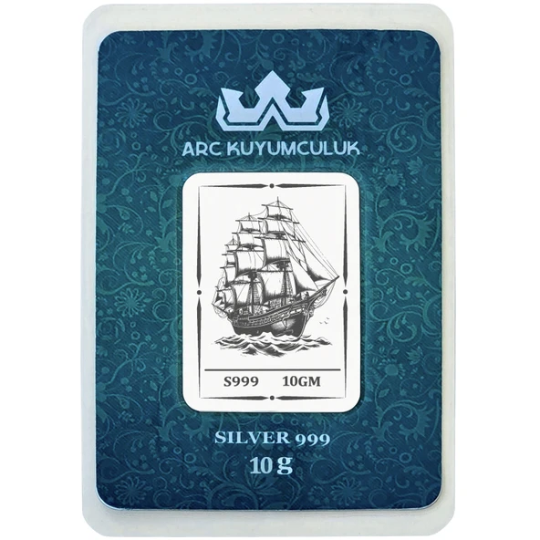 999 Ayar Gümüş ile Üretilmiş Gemi Temalı Hediyeye Özel 10 Gram Gümüş Külçesi-737 ürün görseli
