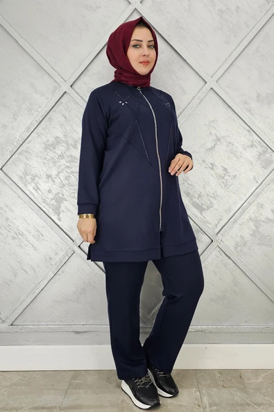 KADIN TAŞ DETAYLI FERMUARLI TESETTÜR TAKIM - Resim 5