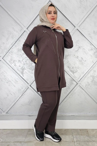 KADIN TAŞ DETAYLI FERMUARLI TESETTÜR TAKIM - Resim 4