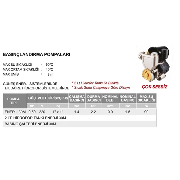 Atlantis ENJ40 Basınçlandırma Pompası Sıcak Su Uyumlu - Resim 2