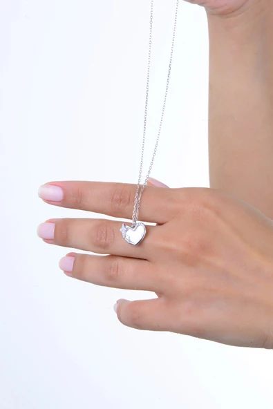 Gümüş rodyumlu sedef ve zirkon taşlı  büyülü kalp kolye SGTL12959RODAJ - Resim 3